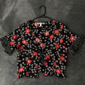 UO Nene Printed Tie-Front Blouse | Size L